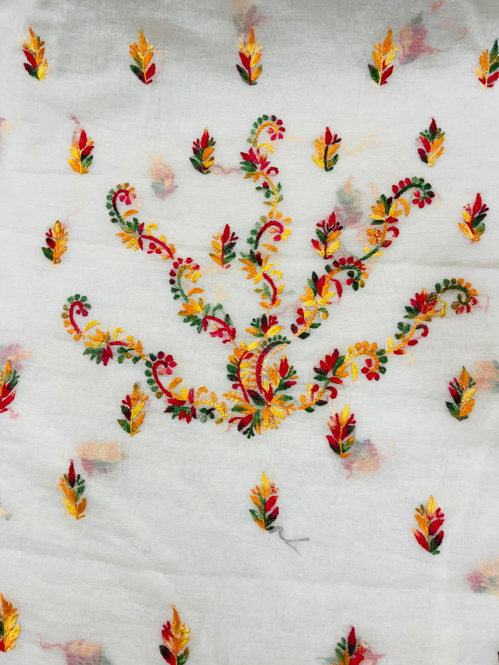 Premium Multicolor Handwork Mul Chanderi Unstitched Suit Set