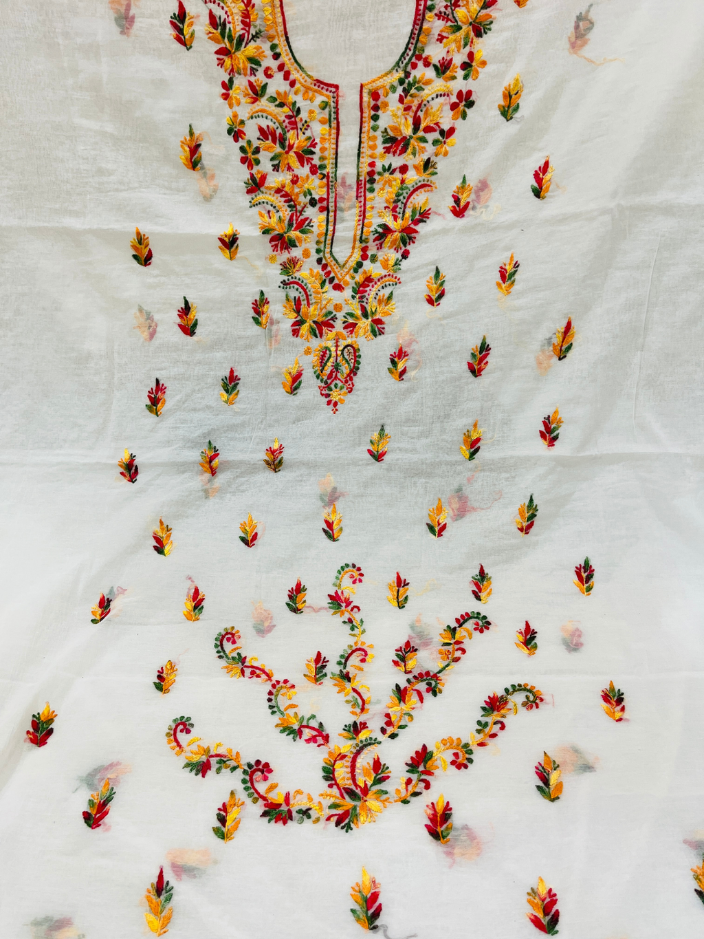 Premium Multicolor Handwork Mul Chanderi Unstitched Suit Set