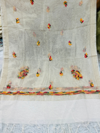 Premium Multicolor Handwork Mul Chanderi Unstitched Suit Set