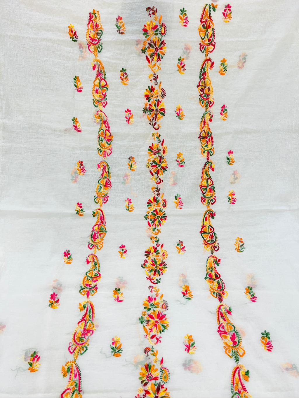 Premium Multicolor Handwork Mul Chanderi Unstitched Suit Set