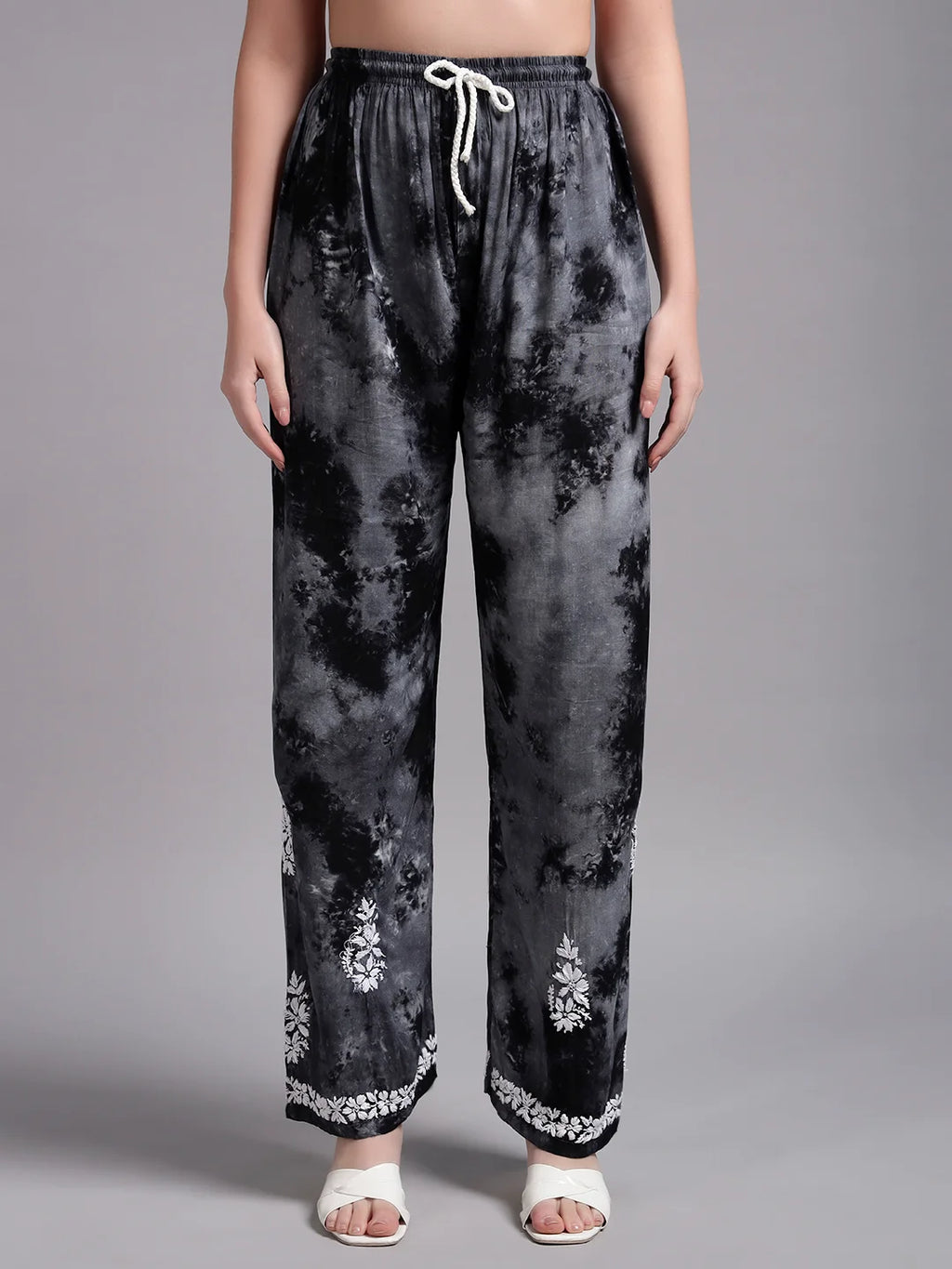 Luxury Navy Blue Modal Hand Embroidered Co-Ord Set for Women | Premium Tie-Dye Modal Shirt & Pant Set