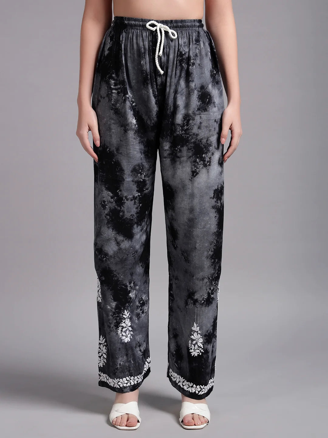 Luxury Navy Blue Modal Hand Embroidered Co-Ord Set for Women | Premium Tie-Dye Modal Shirt & Pant Set