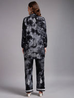 Luxury Navy Blue Modal Hand Embroidered Co-Ord Set for Women | Premium Tie-Dye Modal Shirt & Pant Set