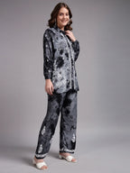 Luxury Navy Blue Modal Hand Embroidered Co-Ord Set for Women | Premium Tie-Dye Modal Shirt & Pant Set