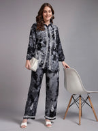 Luxury Navy Blue Modal Hand Embroidered Co-Ord Set for Women | Premium Tie-Dye Modal Shirt & Pant Set