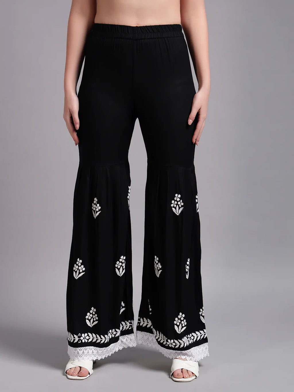Premium Black Handcrafted Chikankari Kurta Sharara Set for Women | Elegant Lucknowi Ethnic Wear