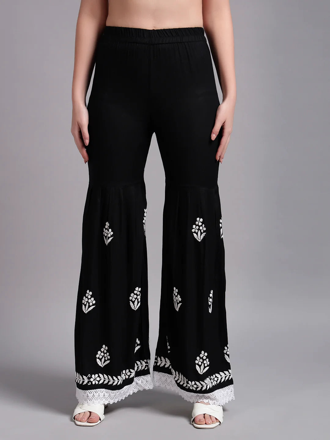 Premium Black Handcrafted Chikankari Kurta Sharara Set for Women | Elegant Lucknowi Ethnic Wear