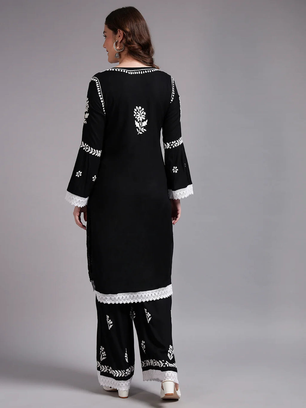 Premium Black Handcrafted Chikankari Kurta Sharara Set for Women | Elegant Lucknowi Ethnic Wear
