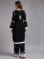 Premium Black Handcrafted Chikankari Kurta Sharara Set for Women | Elegant Lucknowi Ethnic Wear