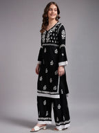 Premium Black Handcrafted Chikankari Kurta Sharara Set for Women | Elegant Lucknowi Ethnic Wear