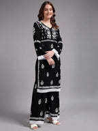 Premium Black Handcrafted Chikankari Kurta Sharara Set for Women | Elegant Lucknowi Ethnic Wear