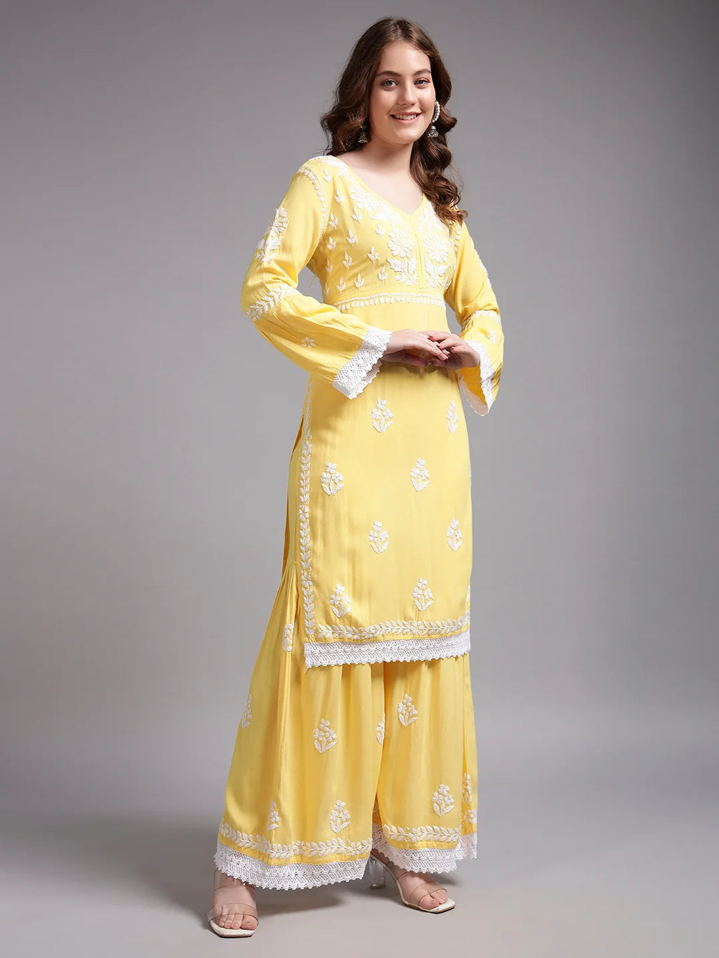 Premium Black Handcrafted Chikankari Kurta Sharara Set for Women | Elegant Lucknowi Ethnic Wear