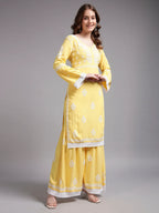 Premium Black Handcrafted Chikankari Kurta Sharara Set for Women | Elegant Lucknowi Ethnic Wear