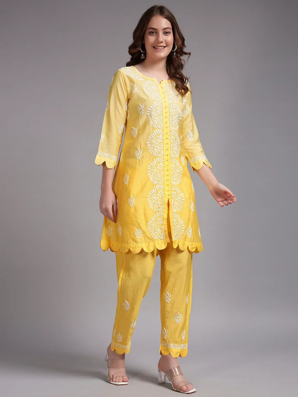 Luxury Pink Muslin Hand Embroidered Co-Ord Set for Women | Premium Muslin Kurti Pant Set