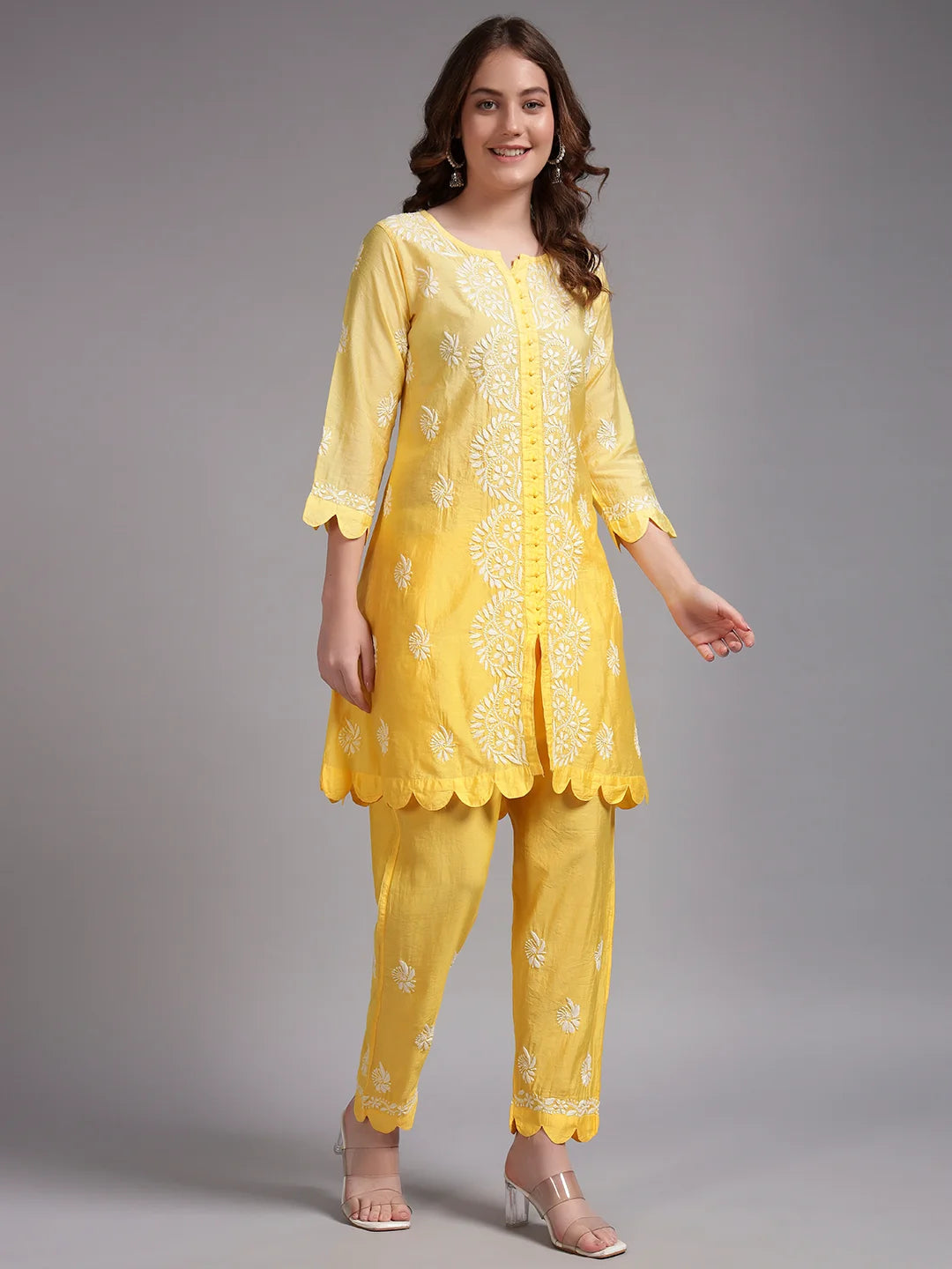 Luxury Pink Muslin Hand Embroidered Co-Ord Set for Women | Premium Muslin Kurti Pant Set