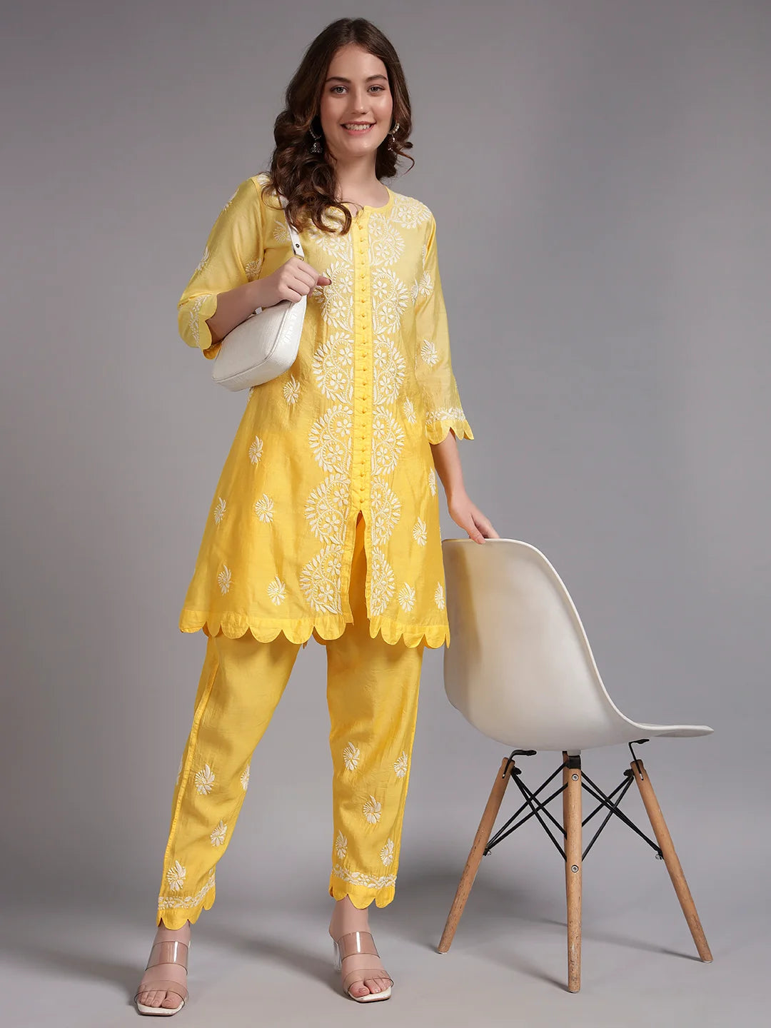 Luxury Pink Muslin Hand Embroidered Co-Ord Set for Women | Premium Muslin Kurti Pant Set
