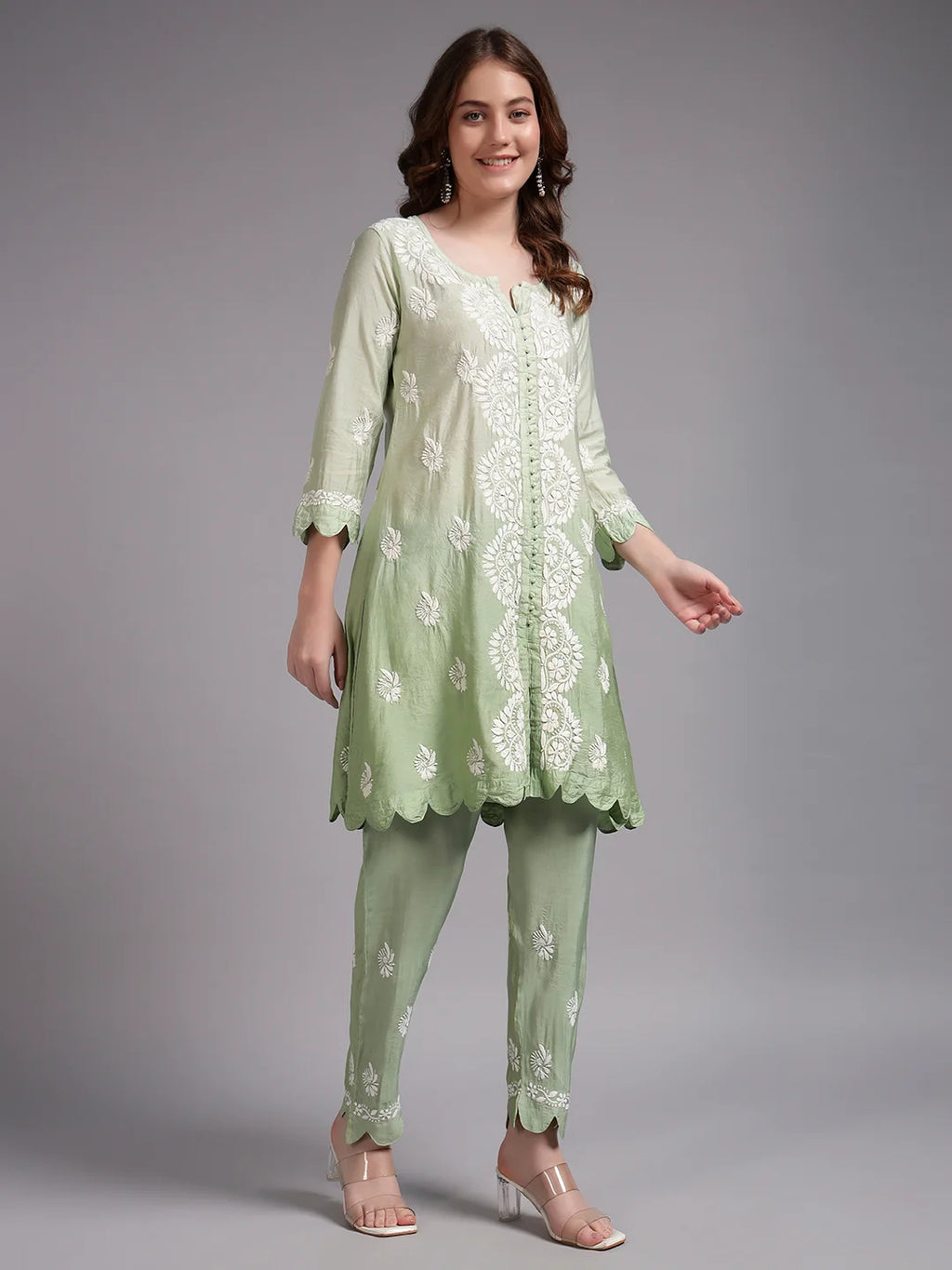 Luxury Pink Muslin Hand Embroidered Co-Ord Set for Women | Premium Muslin Kurti Pant Set