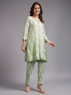 Luxury Pink Muslin Hand Embroidered Co-Ord Set for Women | Premium Muslin Kurti Pant Set