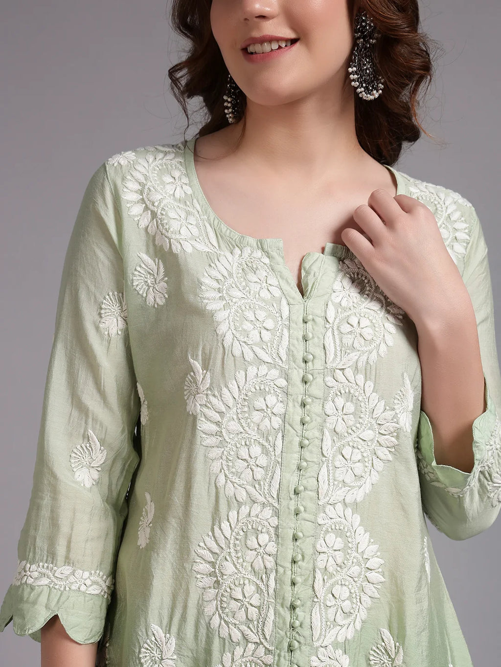 Luxury Pink Muslin Hand Embroidered Co-Ord Set for Women | Premium Muslin Kurti Pant Set