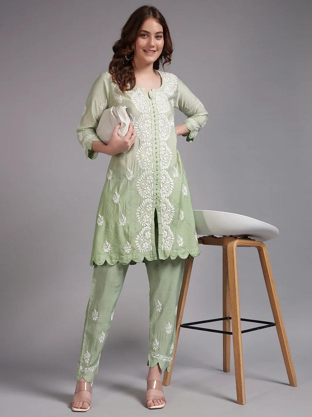 Luxury Pink Muslin Hand Embroidered Co-Ord Set for Women | Premium Muslin Kurti Pant Set
