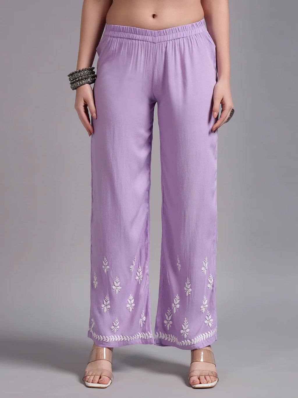 Premium Lavender Handcrafted Chikankari Kurta Palazzo Set for Women | Elegant Lucknowi Ethnic Wear