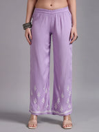 Premium Lavender Handcrafted Chikankari Kurta Palazzo Set for Women | Elegant Lucknowi Ethnic Wear