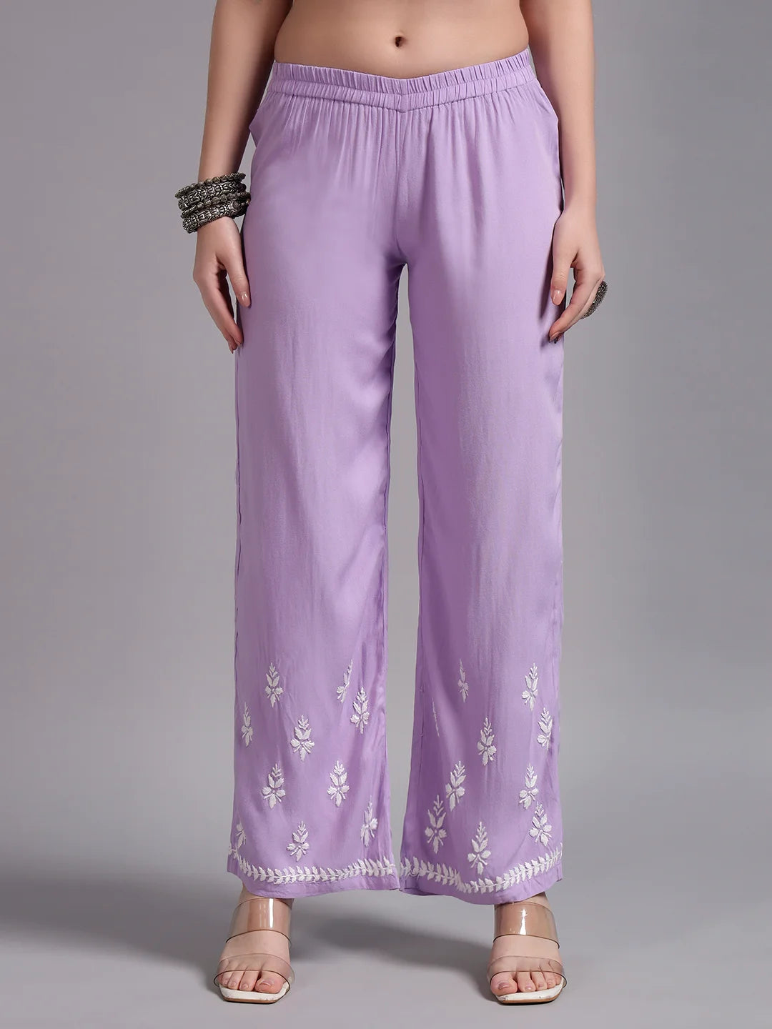 Premium Lavender Handcrafted Chikankari Kurta Palazzo Set for Women | Elegant Lucknowi Ethnic Wear
