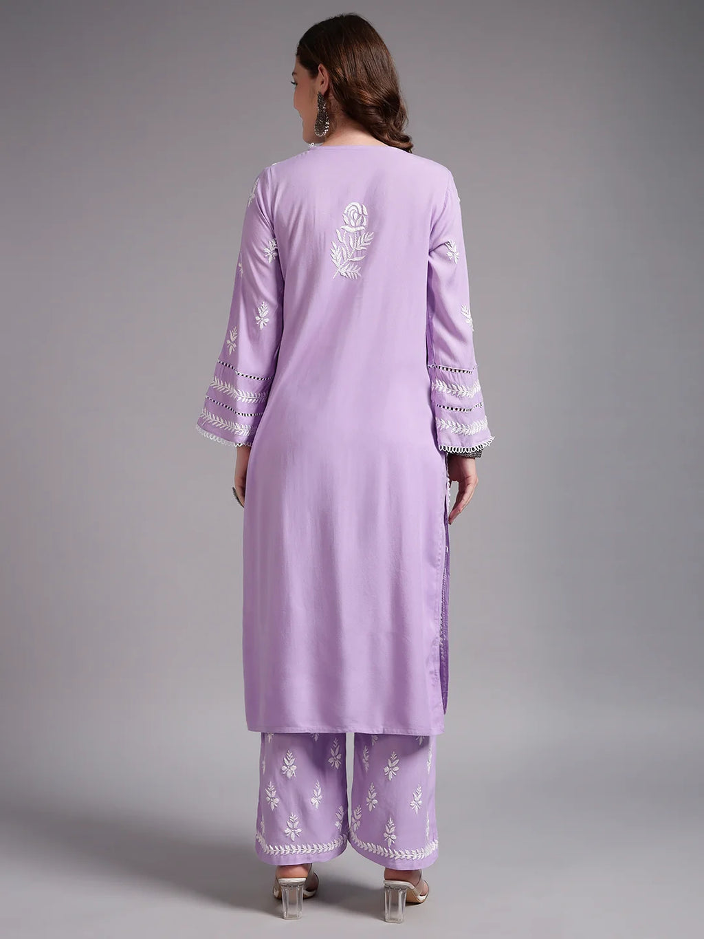 Premium Lavender Handcrafted Chikankari Kurta Palazzo Set for Women | Elegant Lucknowi Ethnic Wear