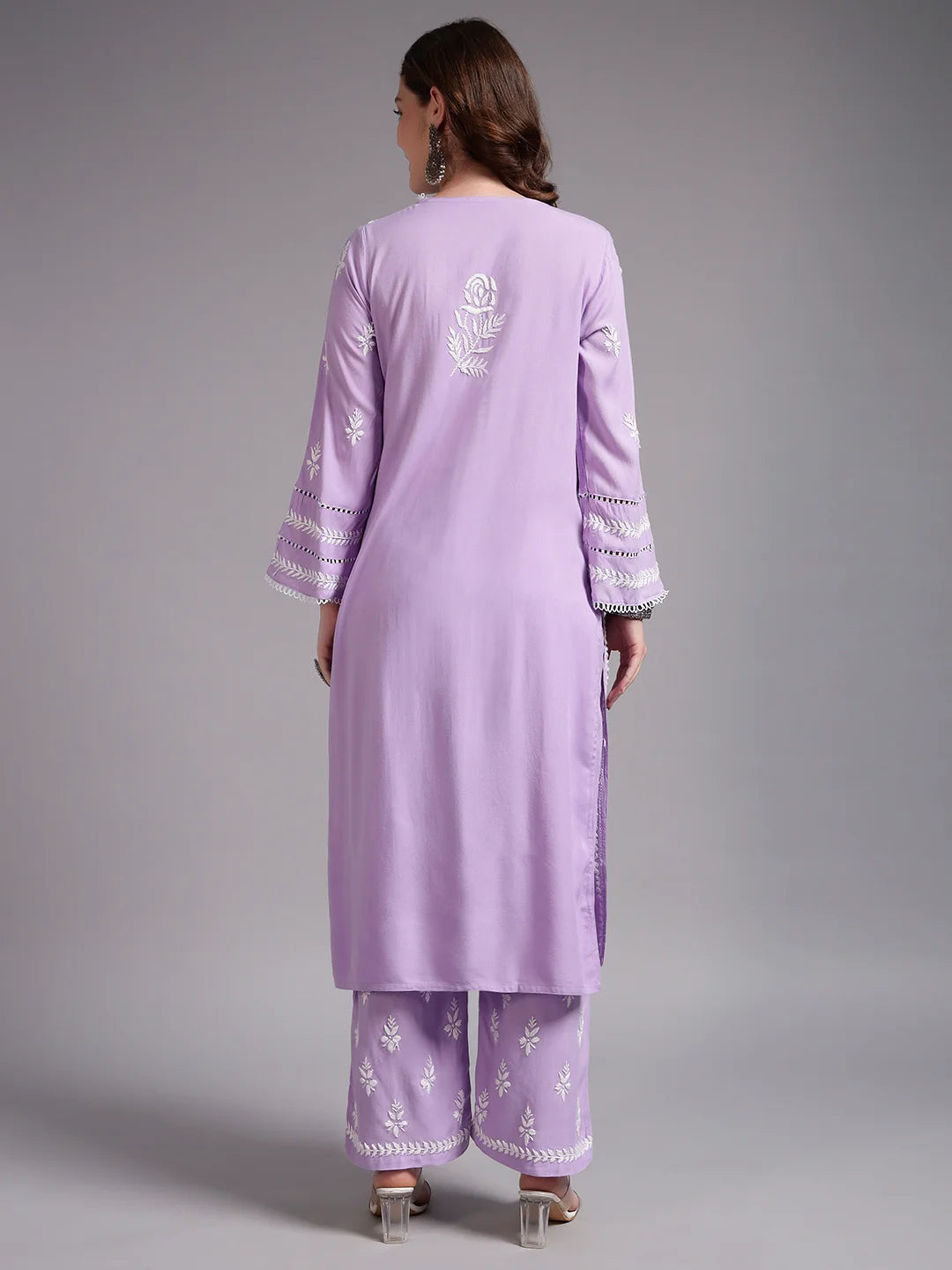 Premium Lavender Handcrafted Chikankari Kurta Palazzo Set for Women | Elegant Lucknowi Ethnic Wear