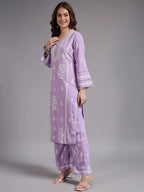 Premium Lavender Handcrafted Chikankari Kurta Palazzo Set for Women | Elegant Lucknowi Ethnic Wear