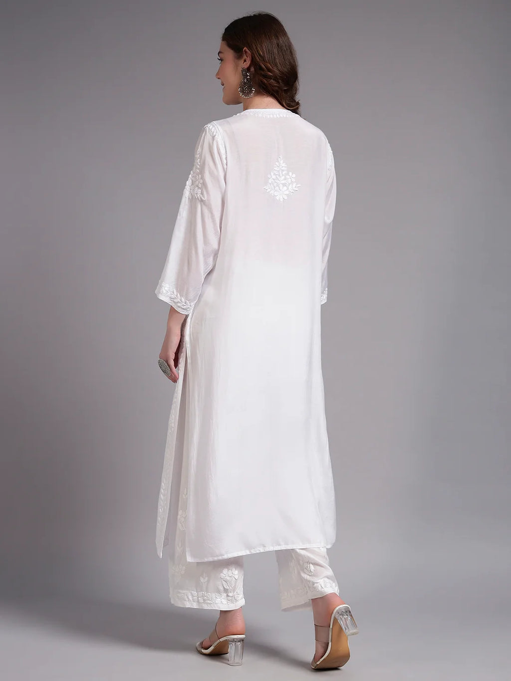 Royal Ivory Muslin Handwork Kurti Set for Women | Premium Lucknowi Elegance