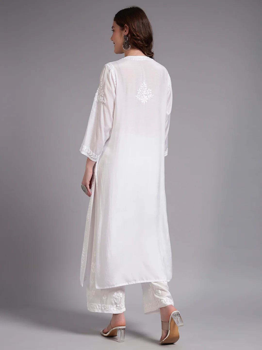 Royal Ivory Muslin Handwork Kurti Set for Women | Premium Lucknowi Elegance