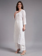 Royal Ivory Muslin Handwork Kurti Set for Women | Premium Lucknowi Elegance