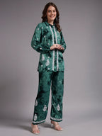Luxury Navy Blue Modal Hand Embroidered Co-Ord Set for Women | Premium Tie-Dye Modal Shirt & Pant Set