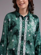 Luxury Navy Blue Modal Hand Embroidered Co-Ord Set for Women | Premium Tie-Dye Modal Shirt & Pant Set