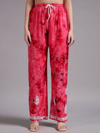 Luxury Navy Blue Modal Hand Embroidered Co-Ord Set for Women | Premium Tie-Dye Modal Shirt & Pant Set