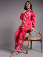 Luxury Navy Blue Modal Hand Embroidered Co-Ord Set for Women | Premium Tie-Dye Modal Shirt & Pant Set