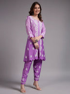 Luxury Pink Muslin Hand Embroidered Co-Ord Set for Women | Premium Muslin Kurti Pant Set
