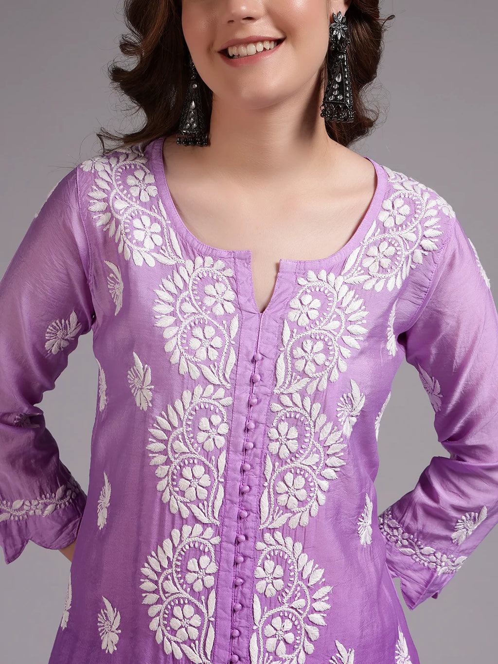 Luxury Pink Muslin Hand Embroidered Co-Ord Set for Women | Premium Muslin Kurti Pant Set