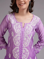 Luxury Pink Muslin Hand Embroidered Co-Ord Set for Women | Premium Muslin Kurti Pant Set