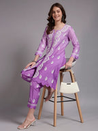 Luxury Pink Muslin Hand Embroidered Co-Ord Set for Women | Premium Muslin Kurti Pant Set