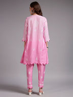 Luxury Pink Muslin Hand Embroidered Co-Ord Set for Women | Premium Muslin Kurti Pant Set
