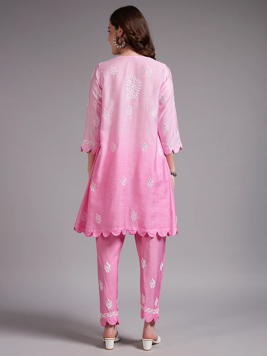 Luxury Pink Muslin Hand Embroidered Co-Ord Set for Women | Premium Muslin Kurti Pant Set