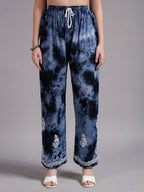 Luxury Navy Blue Modal Hand Embroidered Co-Ord Set for Women | Premium Tie-Dye Modal Shirt & Pant Set