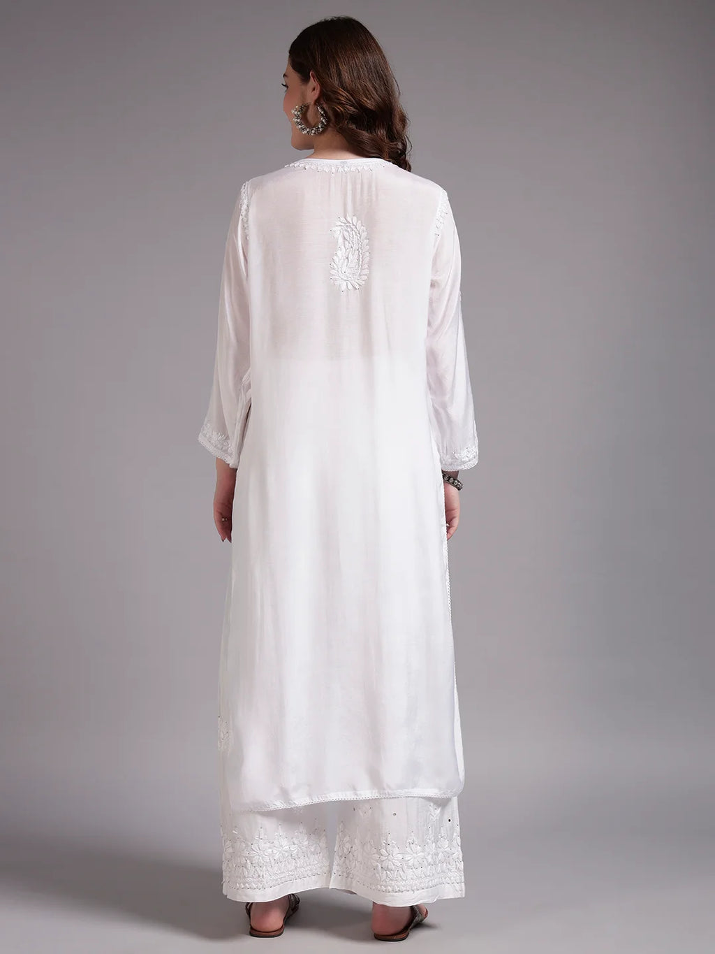Premium White Handcrafted Chikankari Kurta Palazzo Set for Women | Elegant Lucknowi Ethnic Wear