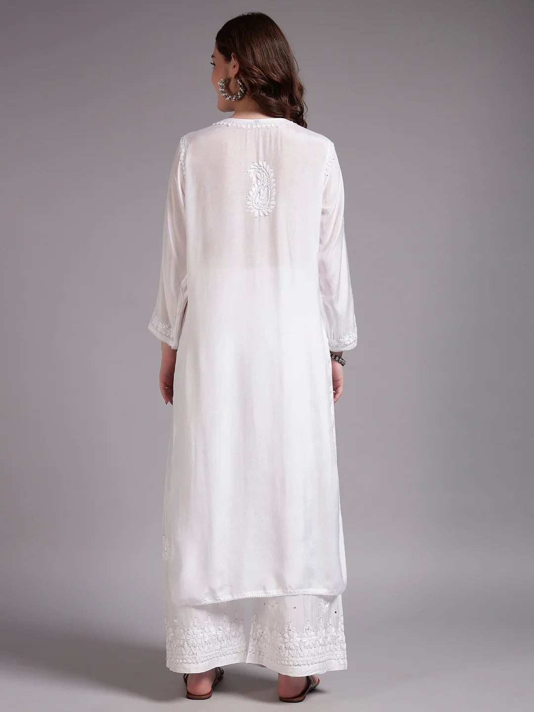 Premium White Handcrafted Chikankari Kurta Palazzo Set for Women | Elegant Lucknowi Ethnic Wear