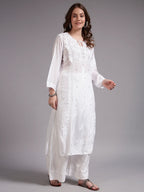 Premium White Handcrafted Chikankari Kurta Palazzo Set for Women | Elegant Lucknowi Ethnic Wear
