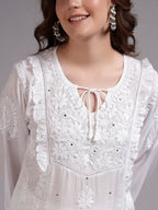 Premium White Handcrafted Chikankari Kurta Palazzo Set for Women | Elegant Lucknowi Ethnic Wear
