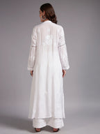 Luxury White Muslin Umbrella Cut Chikankari Kurti with Mukesh Work | Premium Lucknowi Handcrafted Elegance