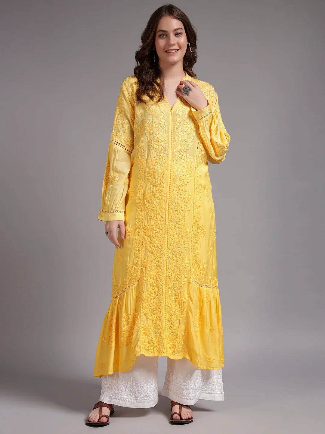 Premium Heavy Chikankari Umbrella Cut Kurti for Women | Authentic Lucknowi Handwork